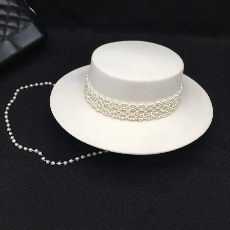 Winter Fashion White Wool Socialite Pearl Hepburn Style Fedora Hat