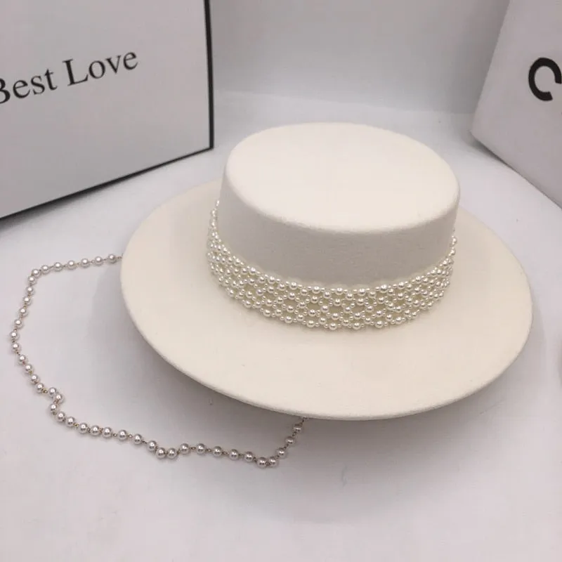 Winter Fashion White Wool Socialite Pearl Hepburn Style Fedora Hat