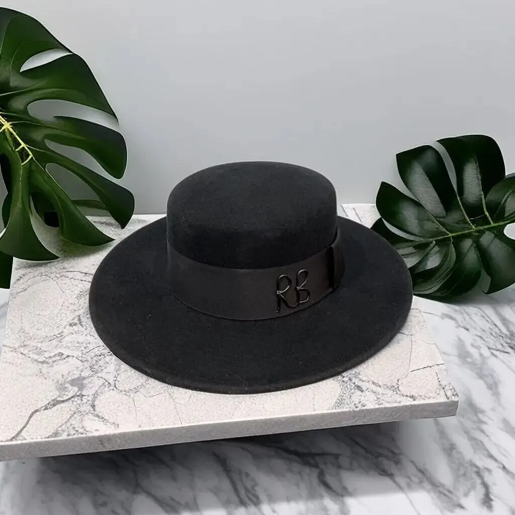 Women's Autumn Fashionable Black Wool Letter Pattern Outdoor Fedora Hat