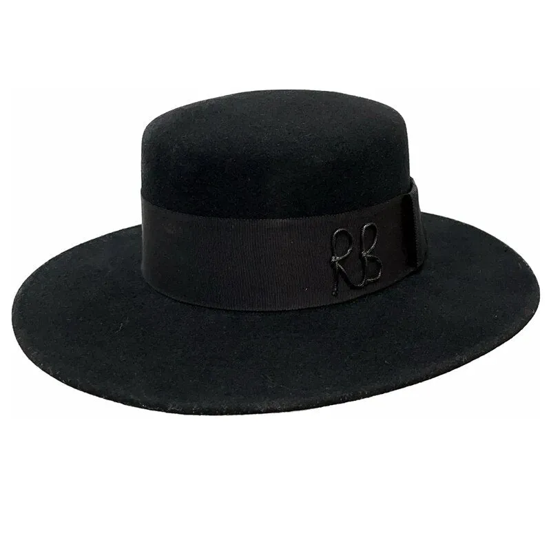 Women's Autumn Fashionable Black Wool Letter Pattern Outdoor Fedora Hat