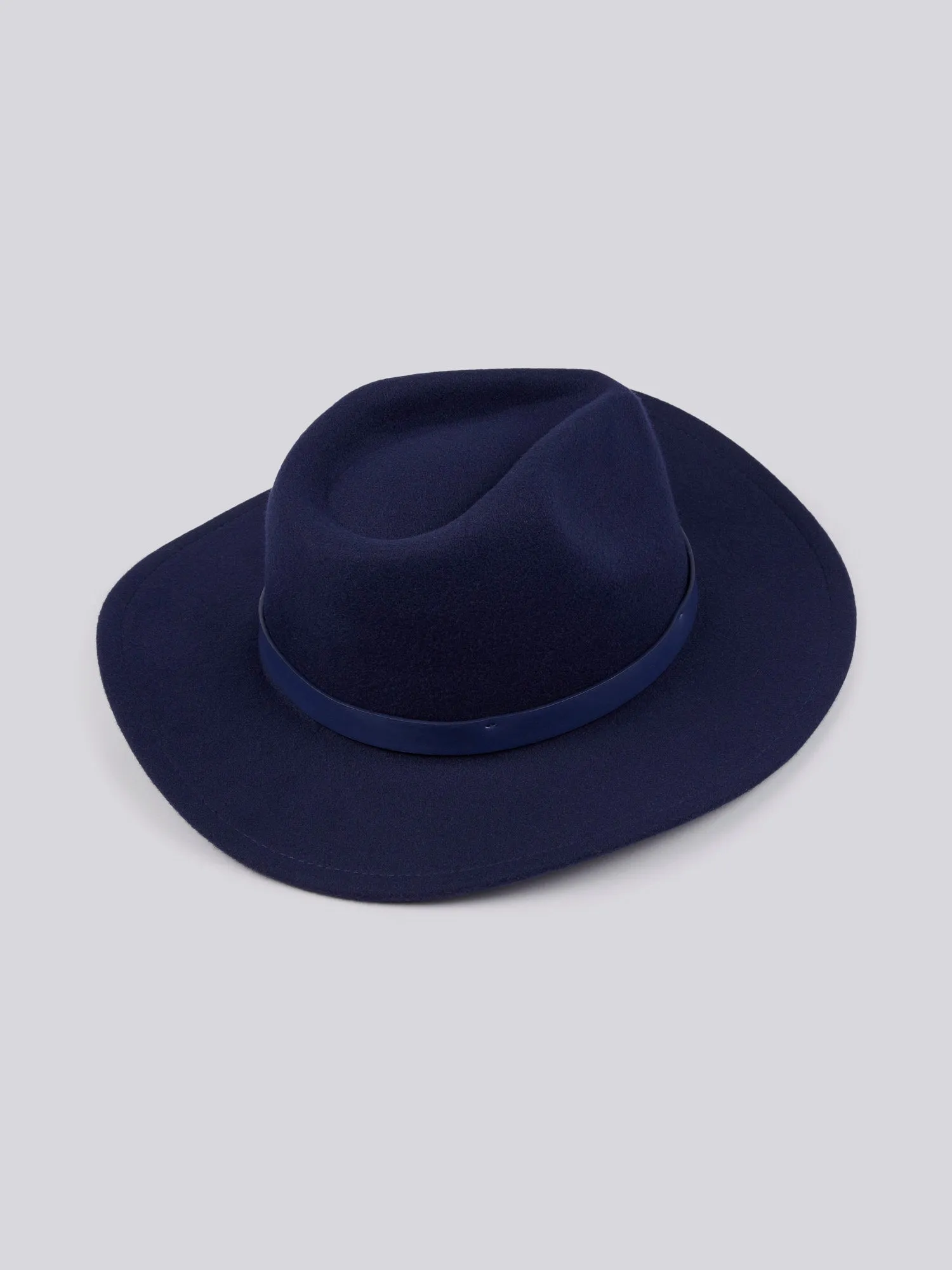 Womens Check Felt Fedora Hat in Navy Iris