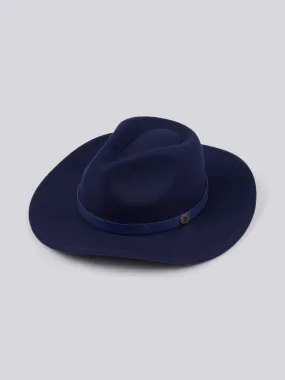 Womens Check Felt Fedora Hat in Navy Iris