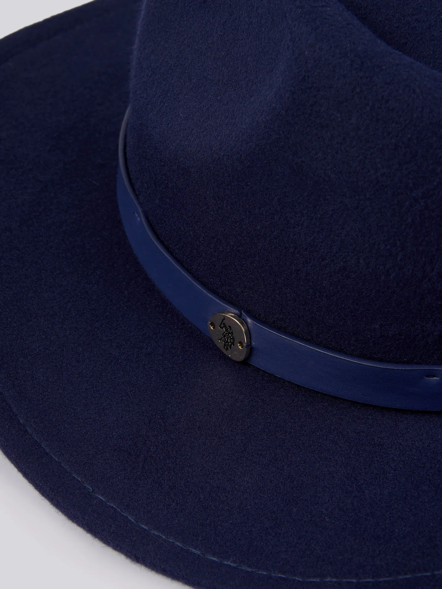 Womens Check Felt Fedora Hat in Navy Iris