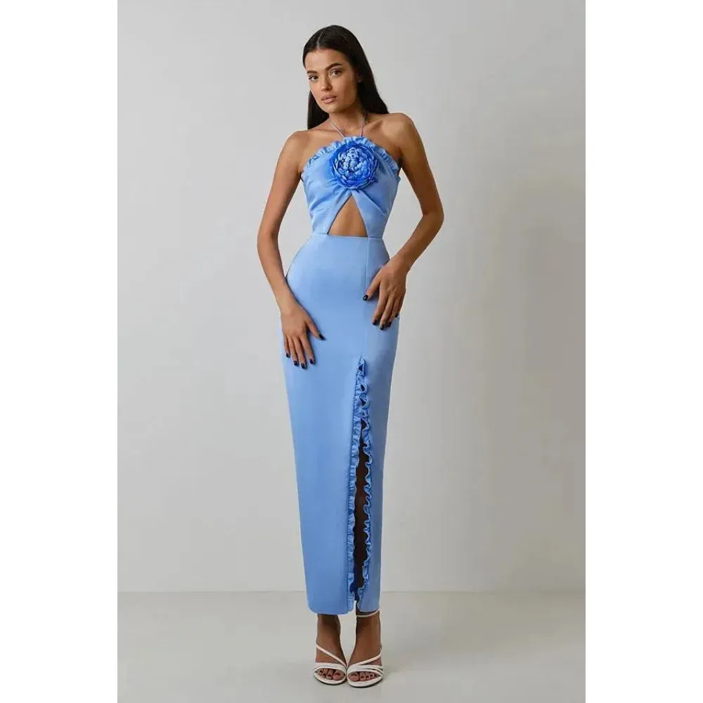 Women's Three-dimensional Flower Spaghetti Strap Floor-length Bodycon Dress