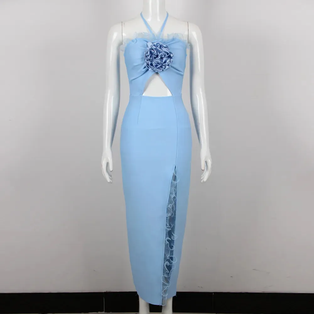 Women's Three-dimensional Flower Spaghetti Strap Floor-length Bodycon Dress