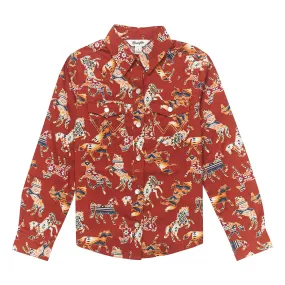 Wrangler Girl's Red Aztec Horse Long Sleeve