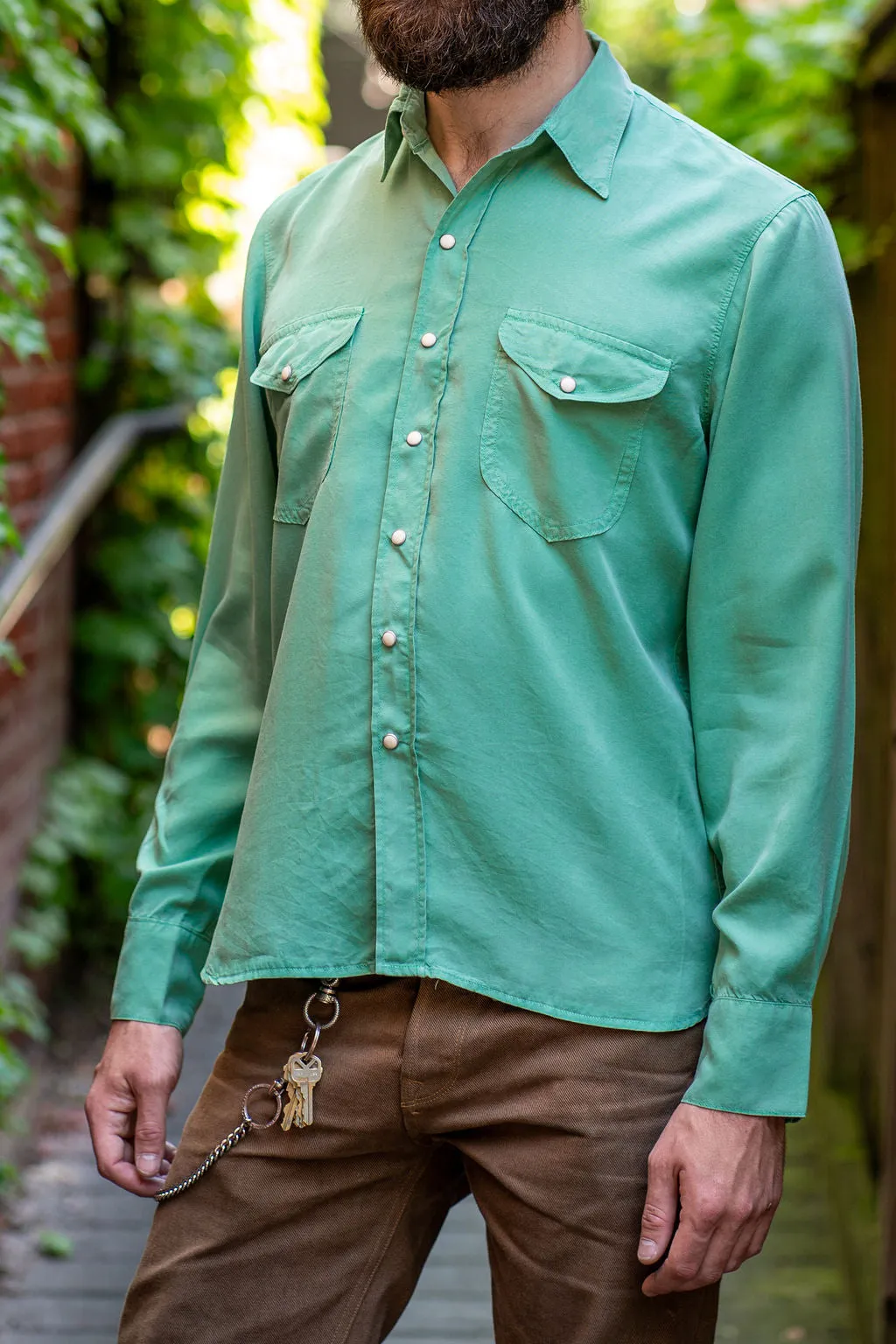 Wythe Tencel Gabardine Pearlsnap Shirt - Celadon