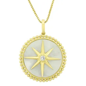 Yellow Gold and Mother of Pearl Compass Necklace