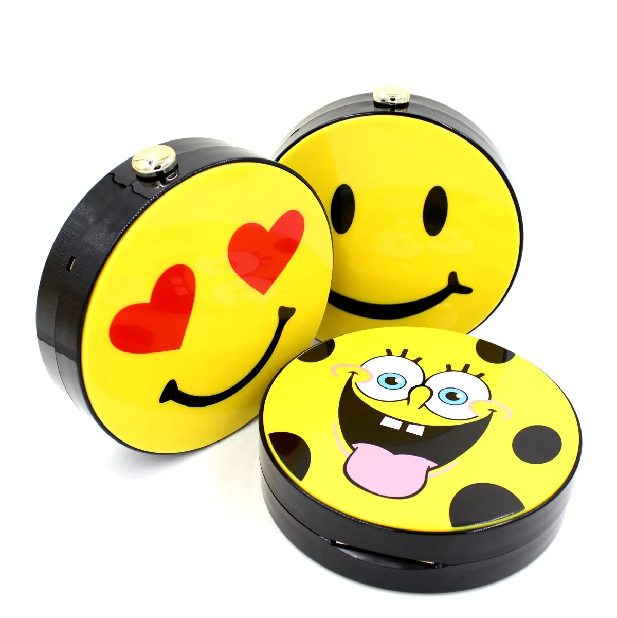 Yellow Happy Face Heart Emoji Harajuku Round Arcylic Evening Clutch Bag Purse Jewelry Box