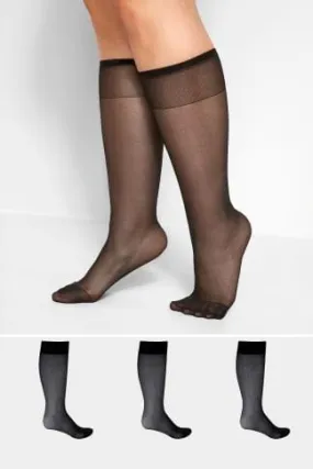 YOURS 3 PACK Black Sheer Knee High Socks