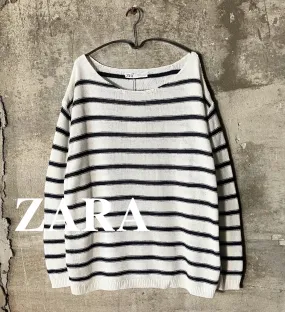 ZARA  |Stripes Long Sleeves V-neck & Crew neck